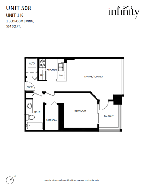 Floor plan for 1 bed, 1 bath